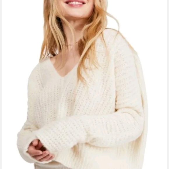 NWT  Free People Moonbeam V-Neck Sweater Ivory Size S - Picture 5 of 7
